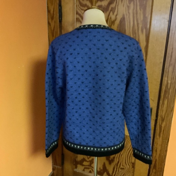 Vintage Blue Nordic Cardigan Oversized Fair Isle Sweater Cozy Cottagecore - Picture 5 of 10